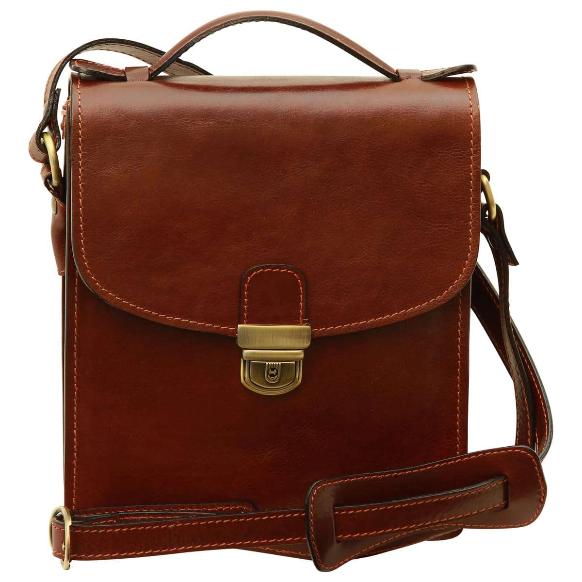 Men’s Leather Briefcase Shoulder Bag in Full-Grain Leather - Brown