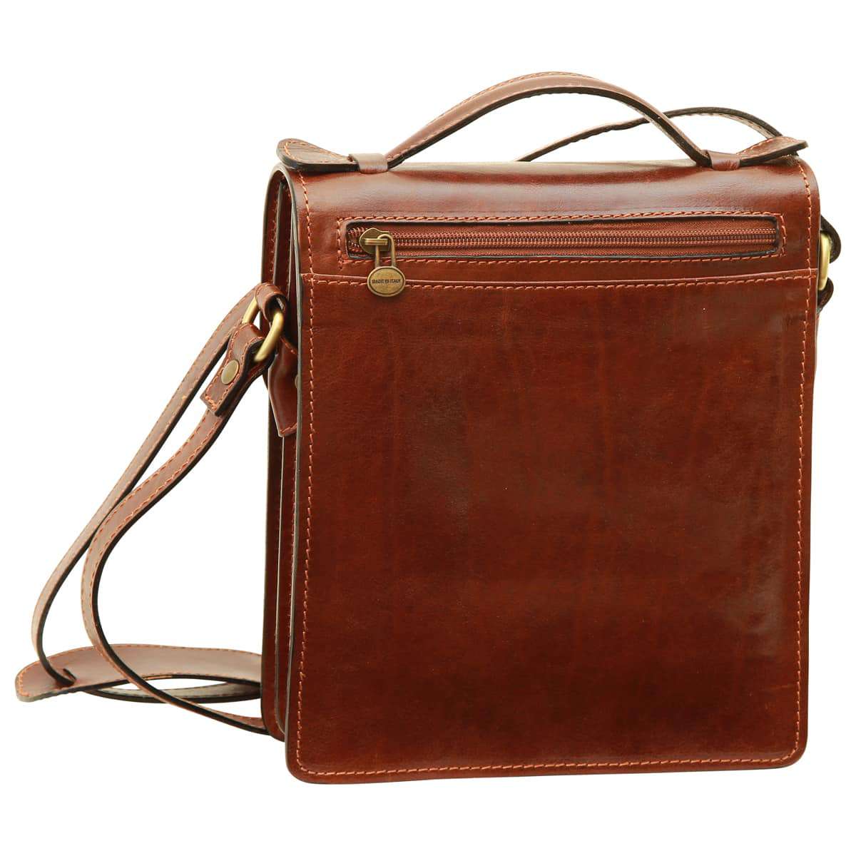 Men’s Leather Briefcase Shoulder Bag in Full-Grain Leather - Brown