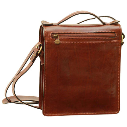 Men’s Leather Briefcase Shoulder Bag in Full-Grain Leather - Brown