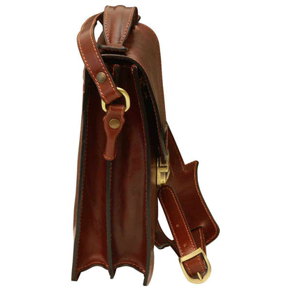 Men’s Leather Briefcase Shoulder Bag in Full-Grain Leather - Brown