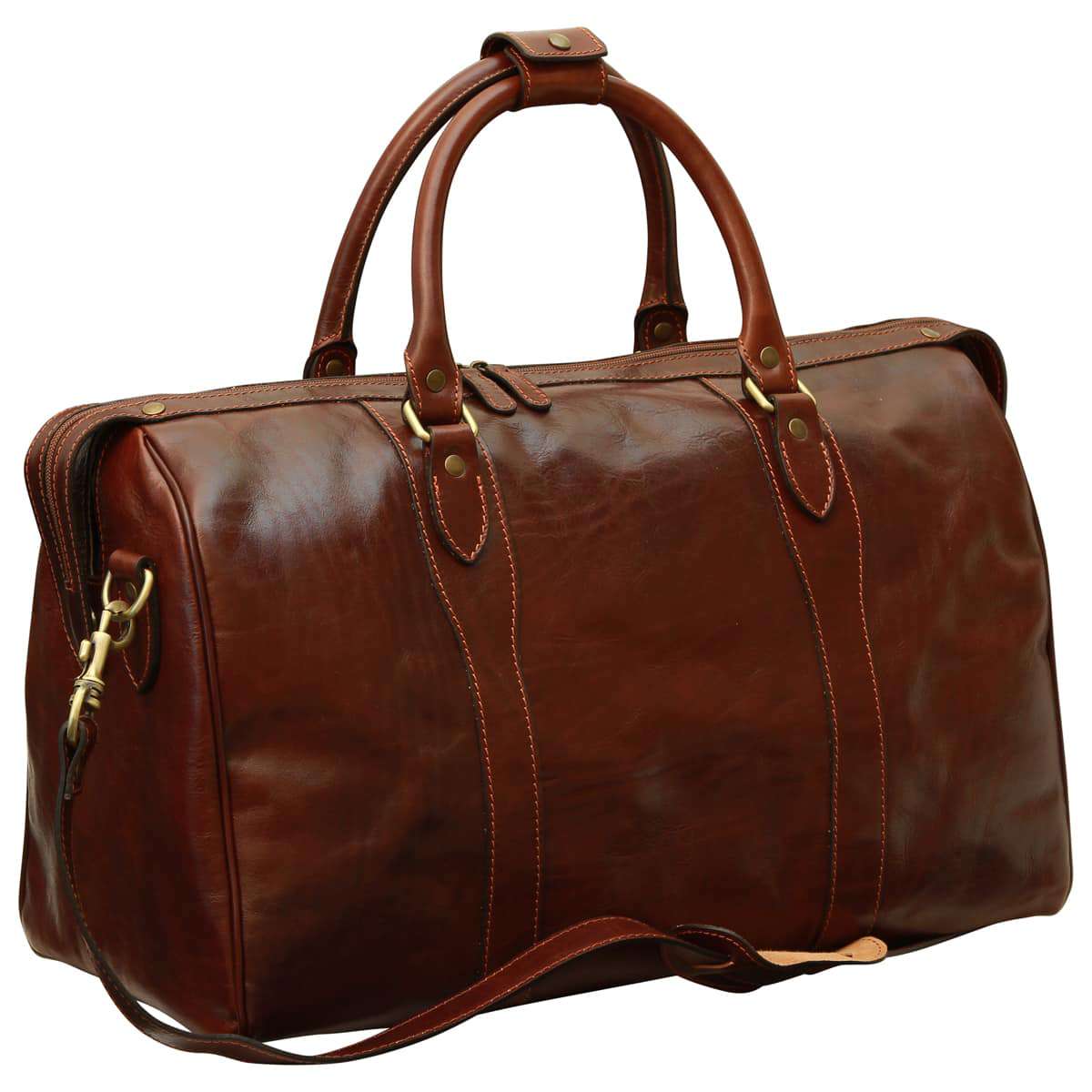 Italian Leather Travel Bags for Men in Full-Grain Leather - Brown