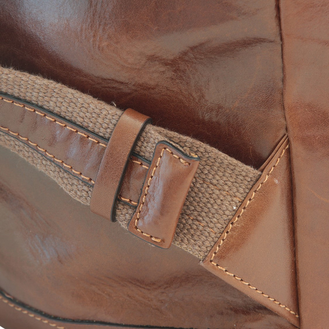 Leather backpack with 2 exterior pockets - Brown