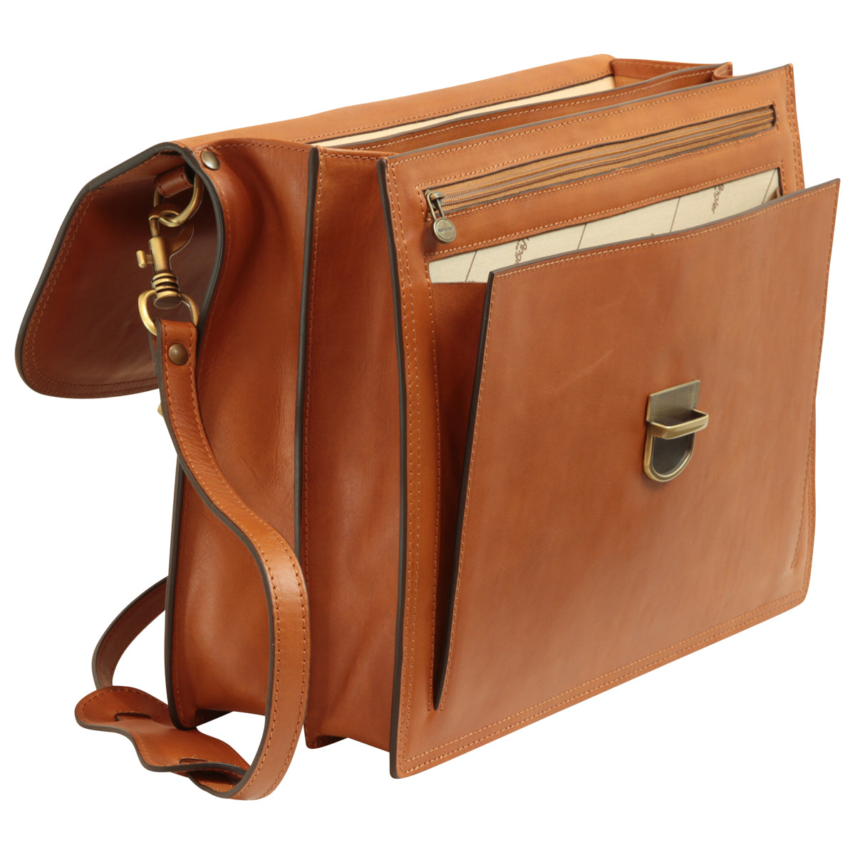 Leather Shoulder Bag for Men in Full-Grain Leather. Brown Colonial