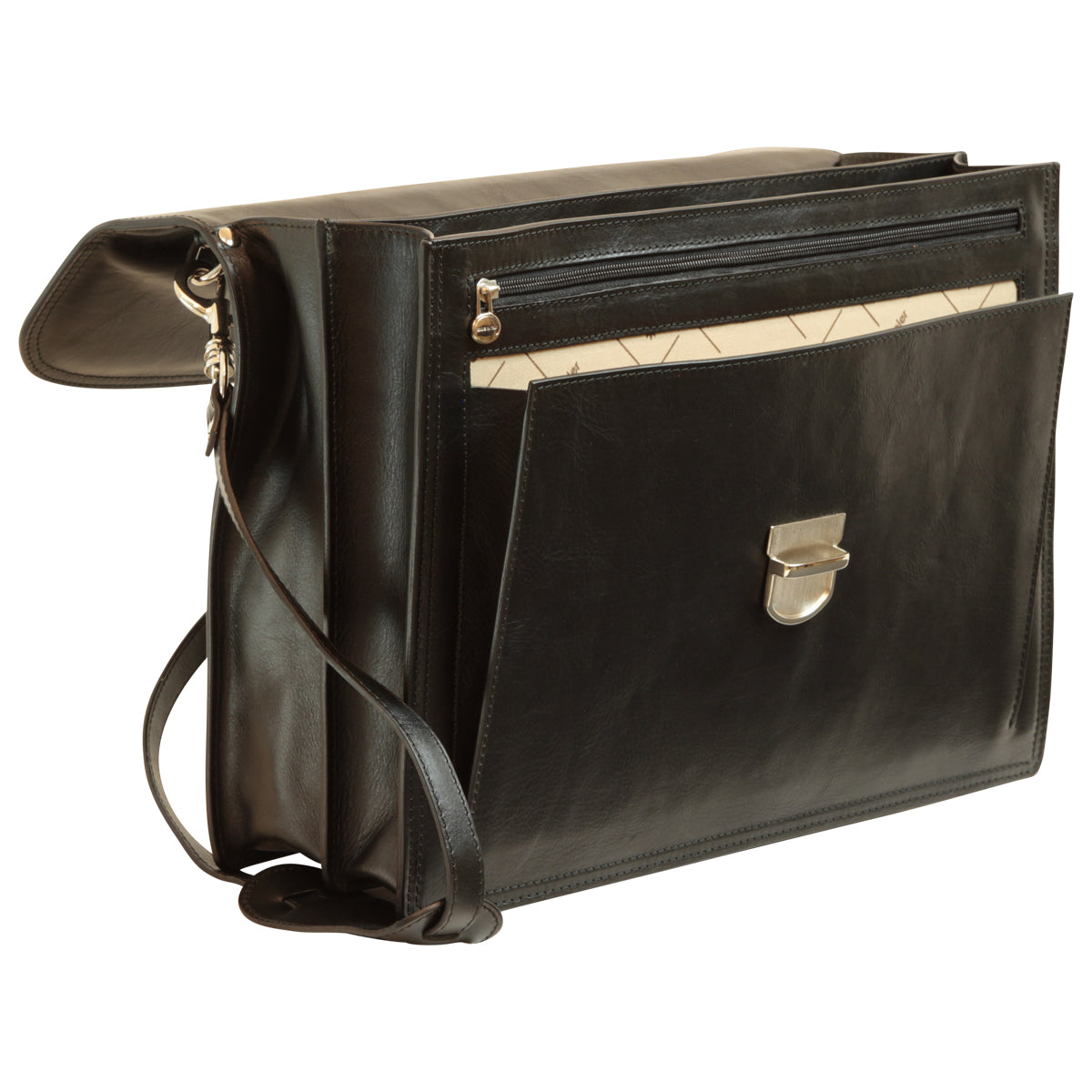 Leather Shoulder Bag for Men in Full-Grain Leather. Black