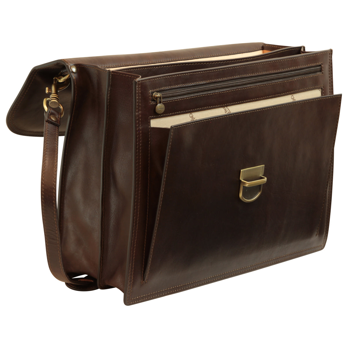 Leather Shoulder Bag for Men in Full-Grain Leather. Dark Brown