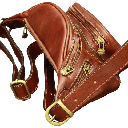Handmade Leather Belt Bag in Italian Leather - Brown