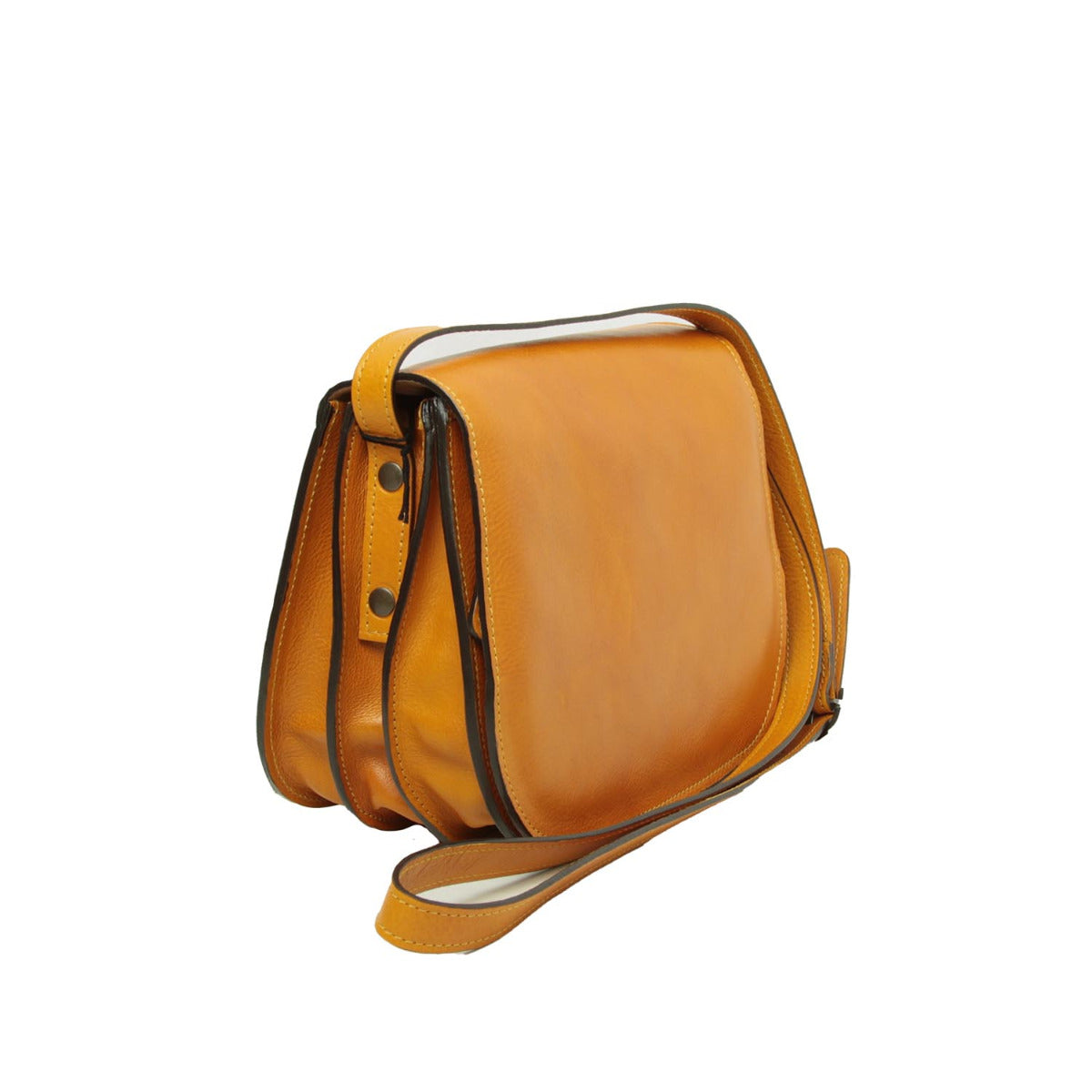 Women's shoulder bag in full grain calfskin-yellow ochre