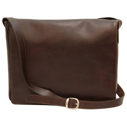 Italian Leather Messenger Bags for Men in Full-Grain Leather - Dark Brown