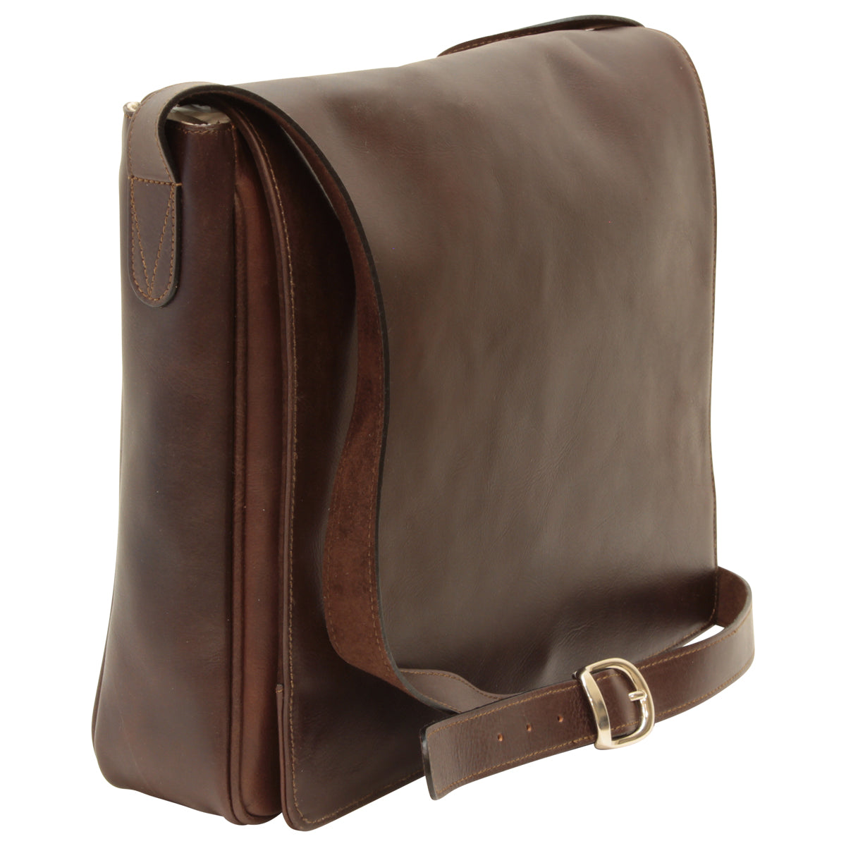 Italian Leather Messenger Bags for Men in Full-Grain Leather - Dark Brown
