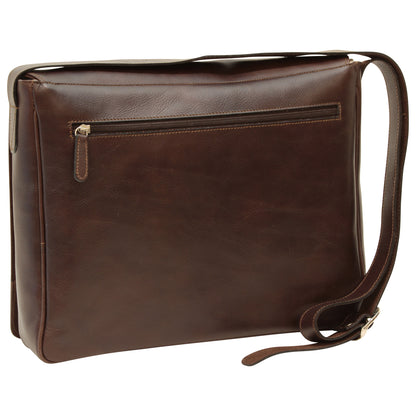 Italian Leather Messenger Bags for Men in Full-Grain Leather - Dark Brown