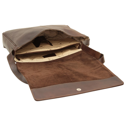 Italian Leather Messenger Bags for Men in Full-Grain Leather - Dark Brown