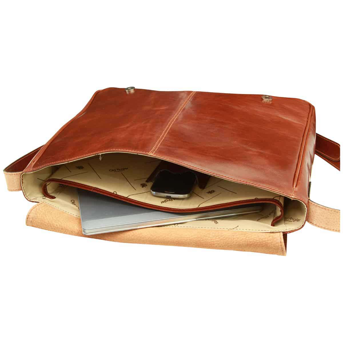 Italian Leather Messenger Bags for Men in Full-Grain Leather - Brown