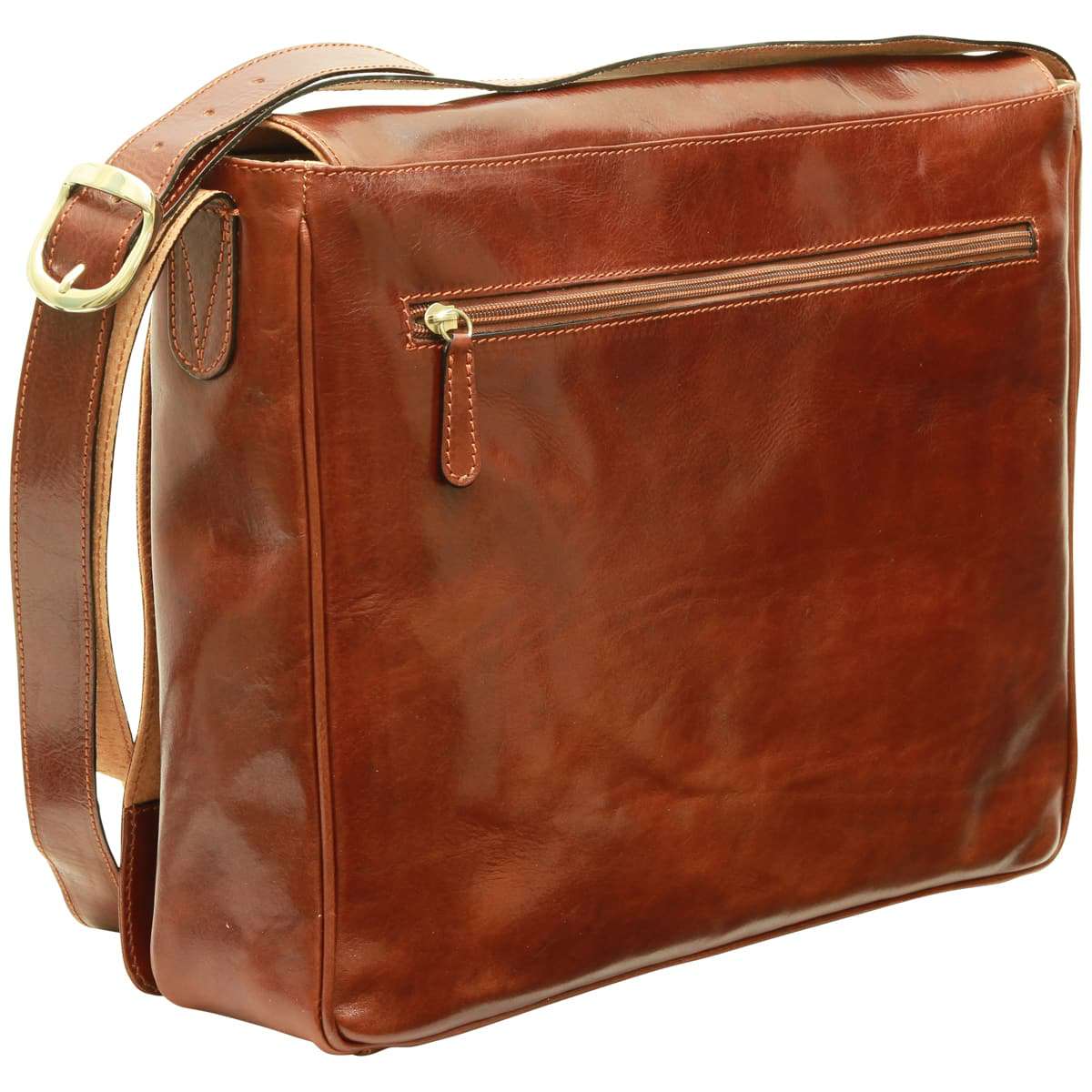 Italian Leather Messenger Bags for Men in Full-Grain Leather - Brown
