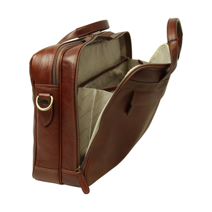 Esclusiva II Leather Laptop Briefcase - Brown