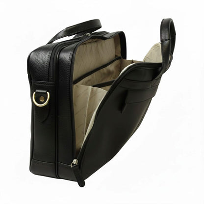 Esclusiva II Leather Laptop Briefcase - Black