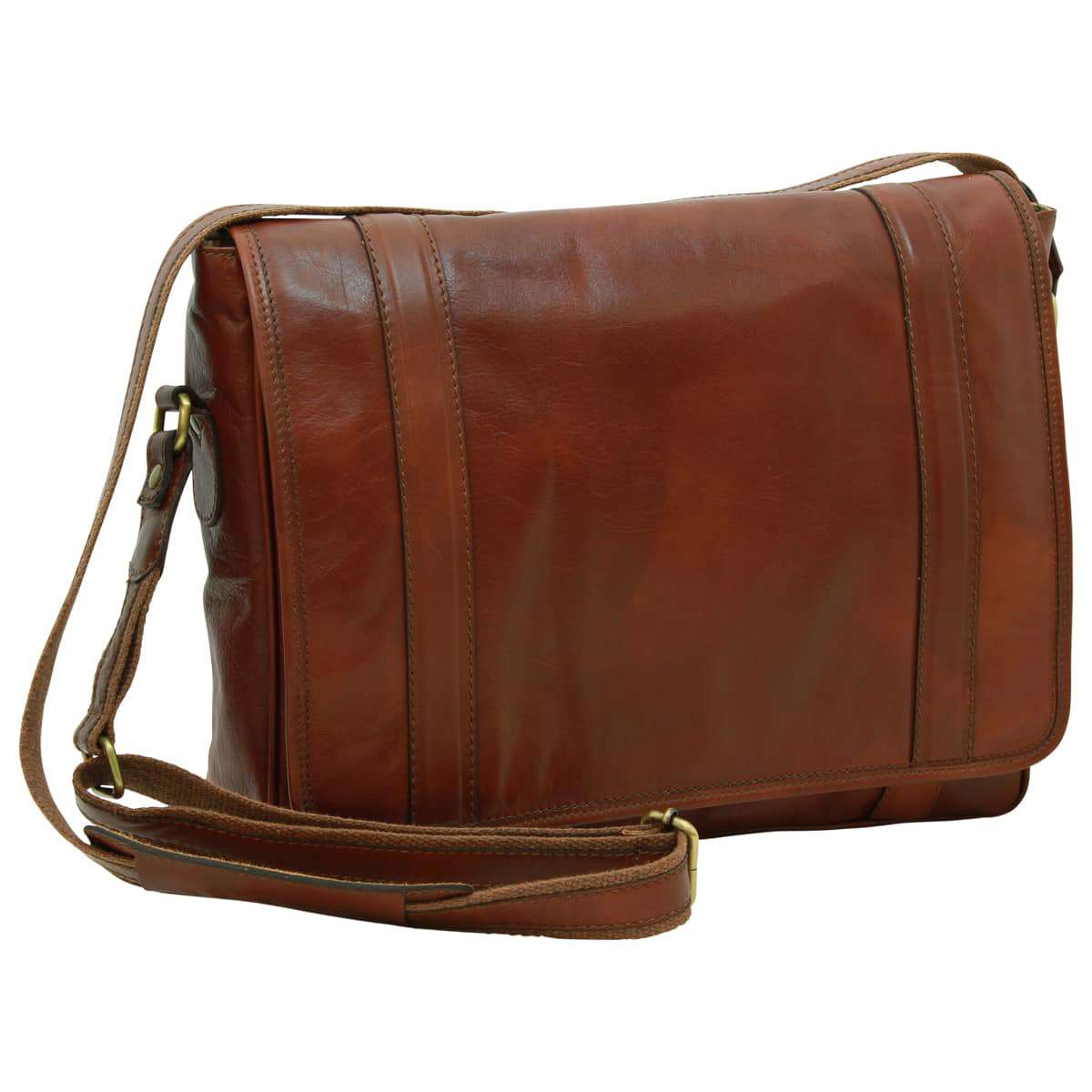 Soft Calfskin Leather Messenger Bag - Mahogany Brown