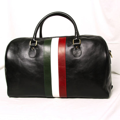 Full-grain leather travel bag - black with Italian flag