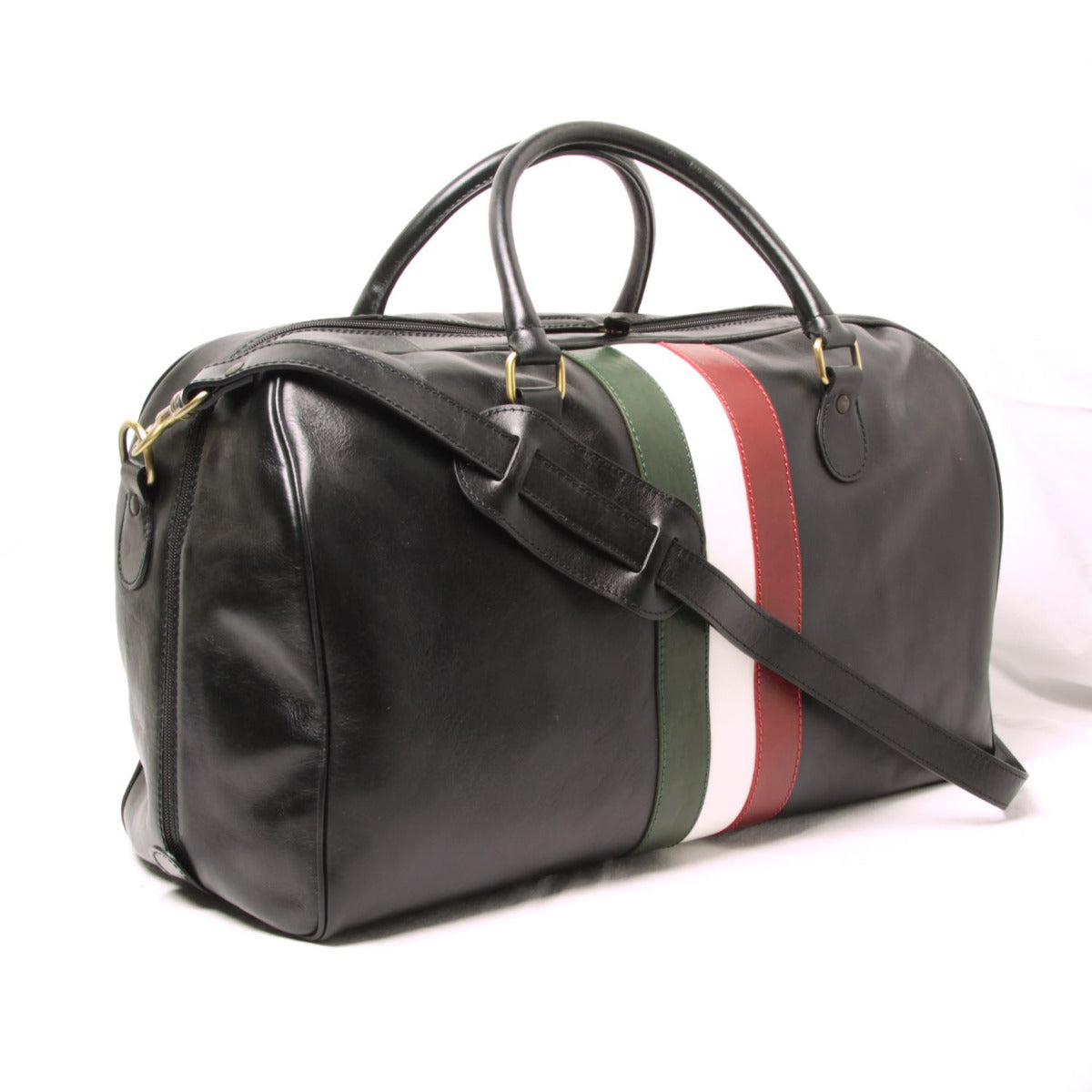 Full-grain leather travel bag - black with Italian flag