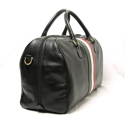 Full-grain leather travel bag - black with Italian flag