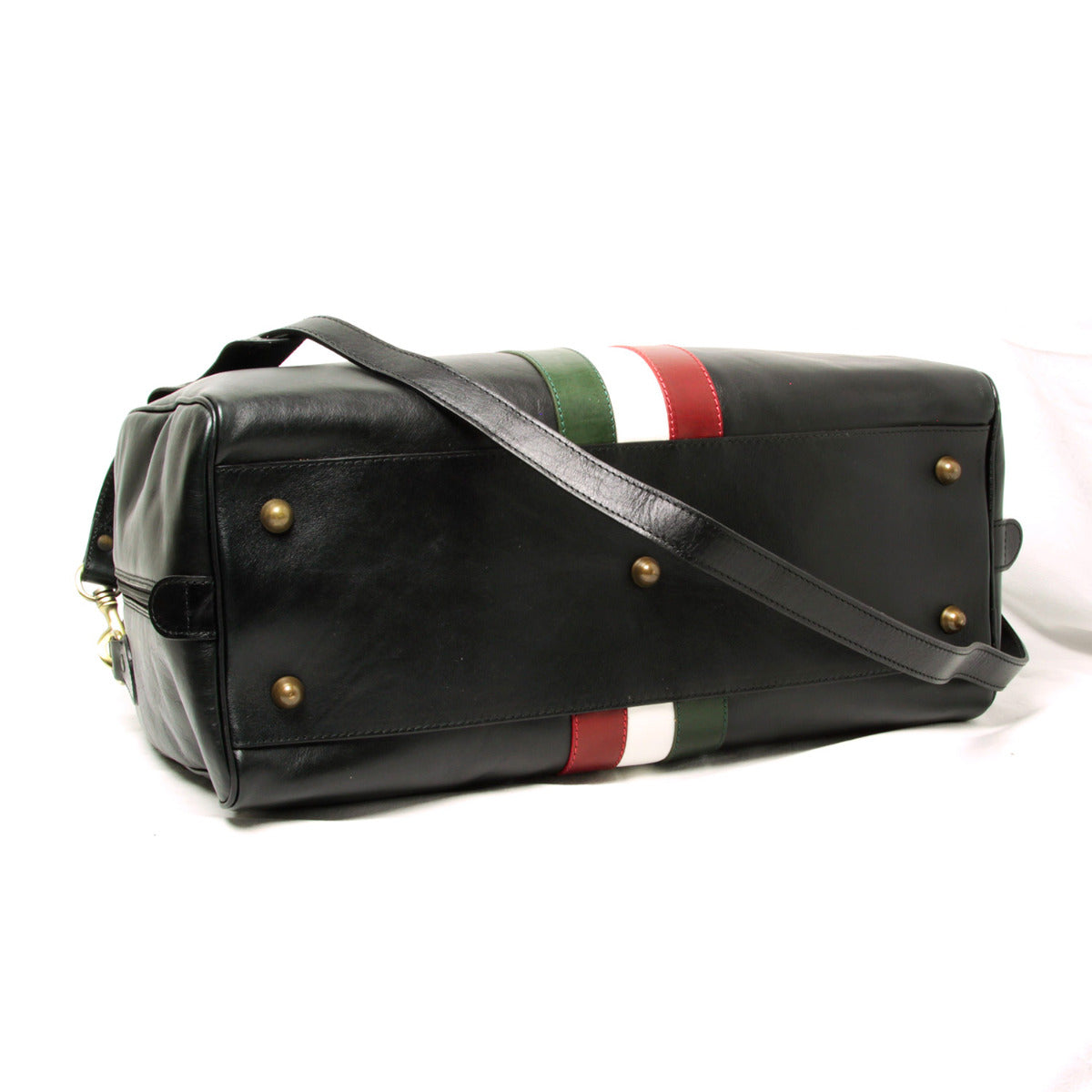 Full-grain leather travel bag - black with Italian flag