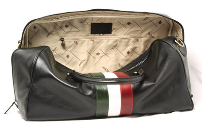Full-grain leather travel bag - black with Italian flag
