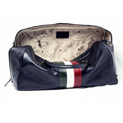 Full-grain leather travel bag - black with Italian flag