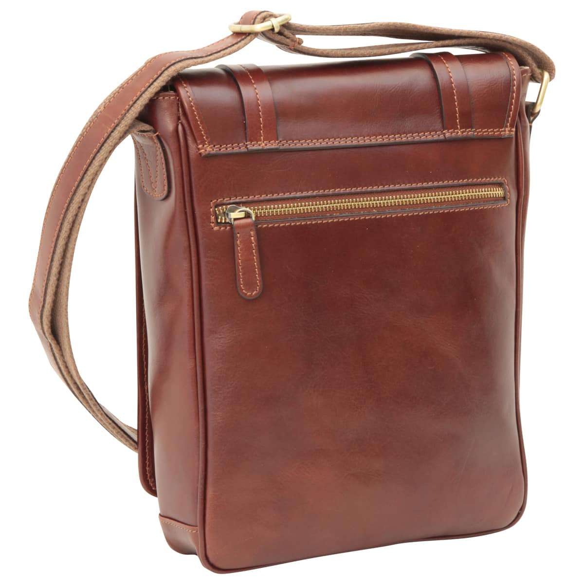 Medium leather bag with double magnetic closure - Brown