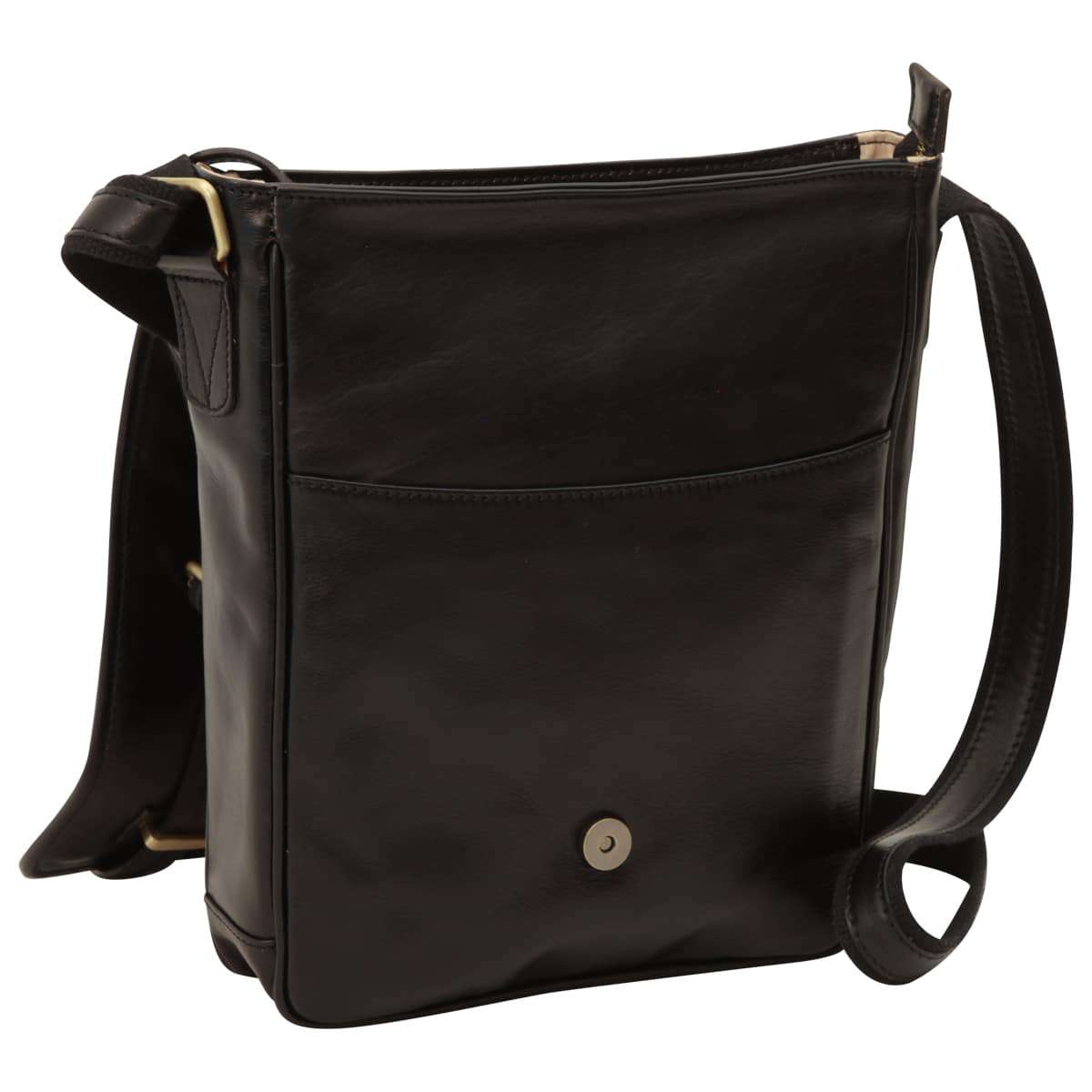 Medium leather bag with double magnetic closure - Black
