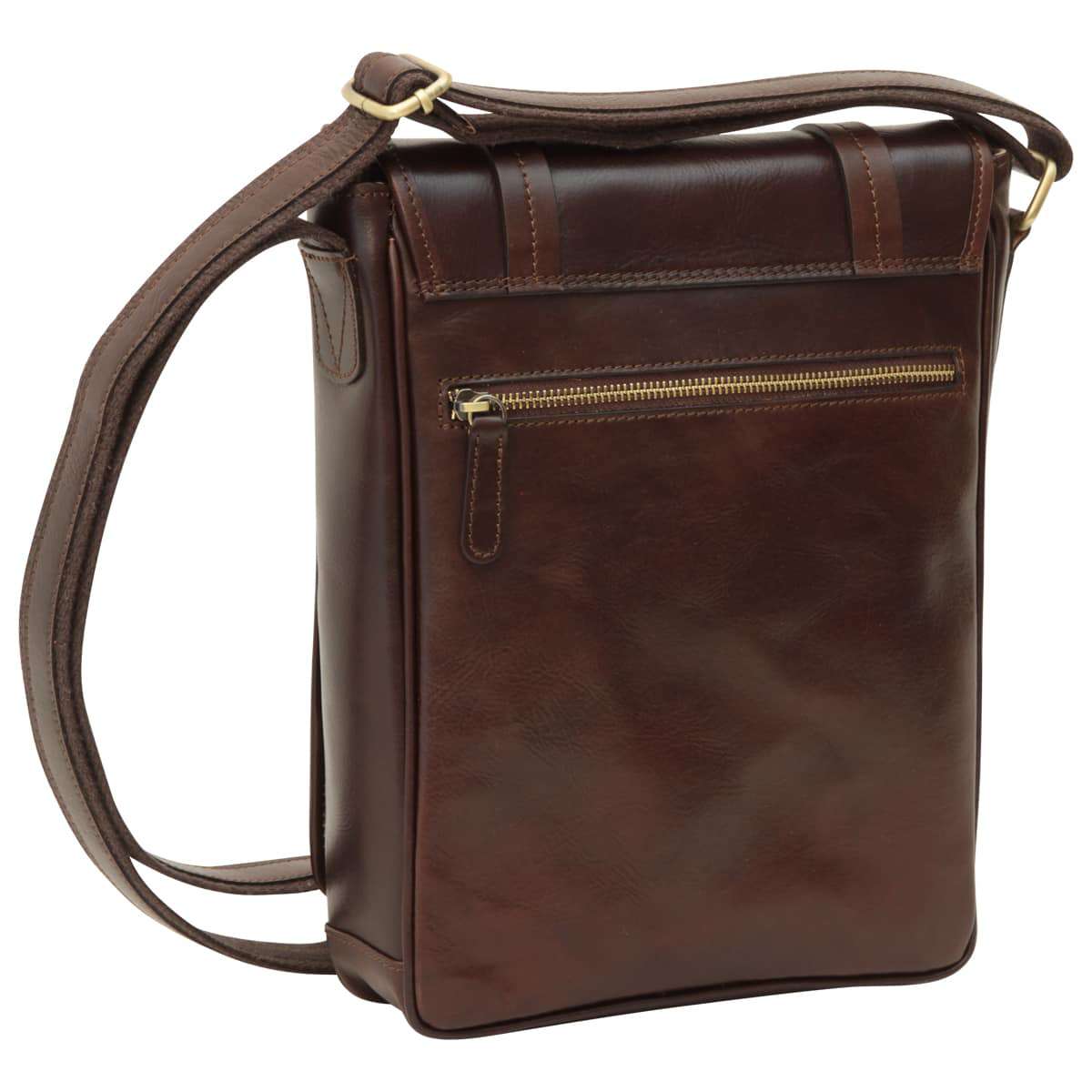 Medium leather bag with double magnetic closure - DARK Brown