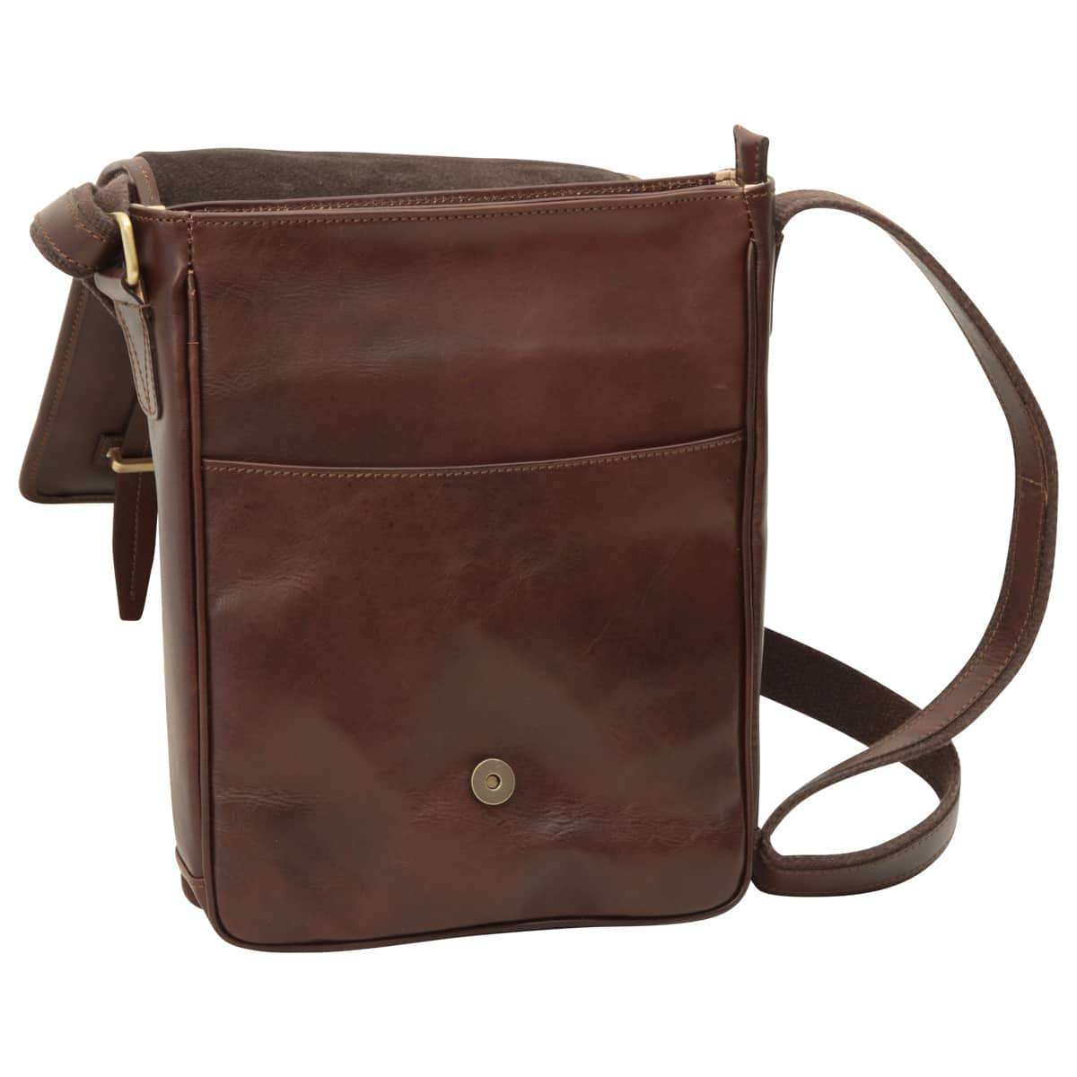 Medium leather bag with double magnetic closure - DARK Brown
