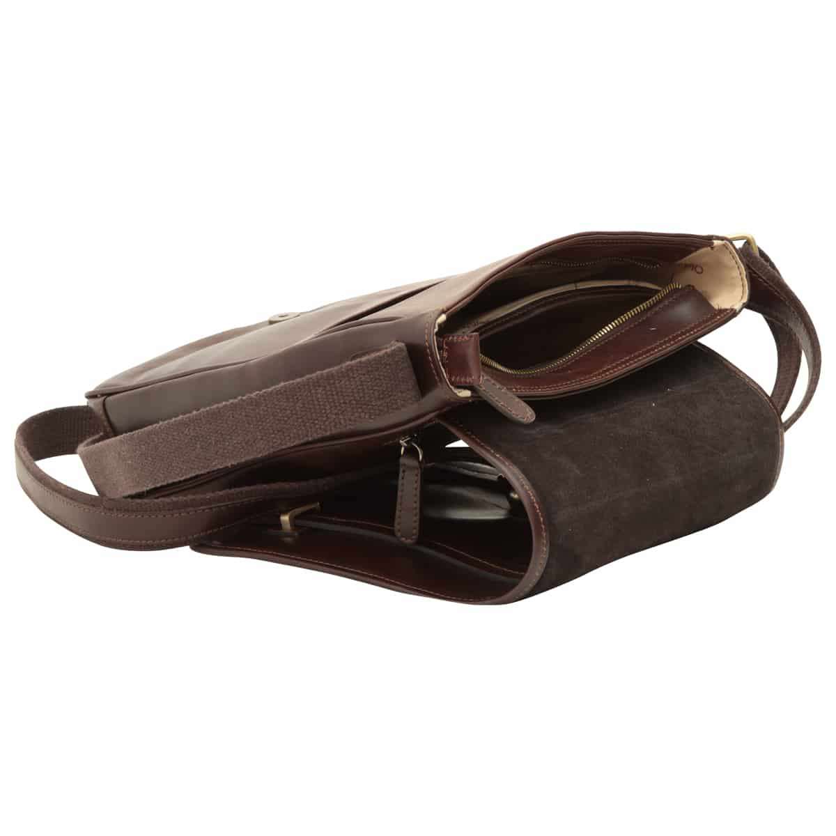 Medium leather bag with double magnetic closure - DARK Brown