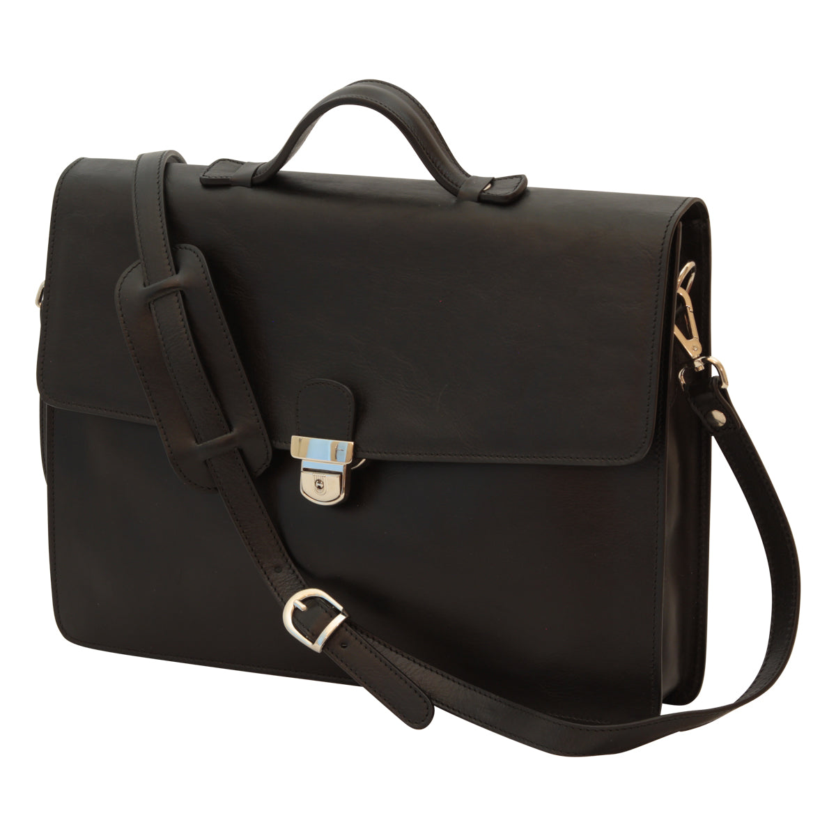 Business leather briefcase black