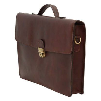 Business leather briefcase dark brown
