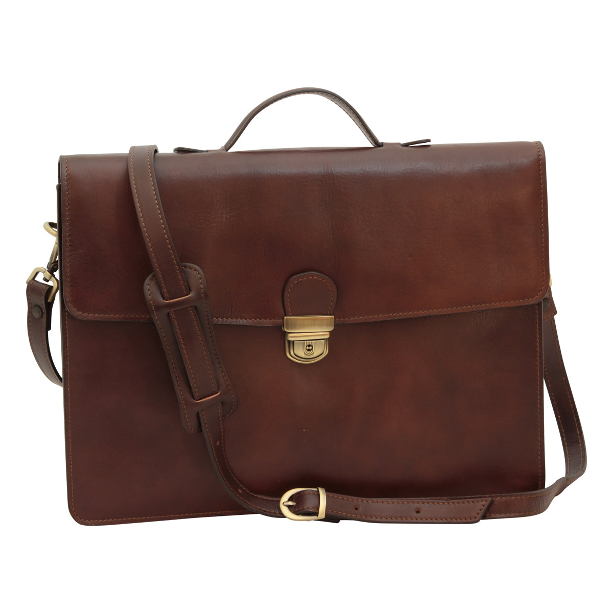 Business leather briefcase dark brown
