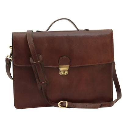 Business leather briefcase dark brown