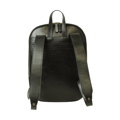 Leather backpack with exterior zip pockets - Black