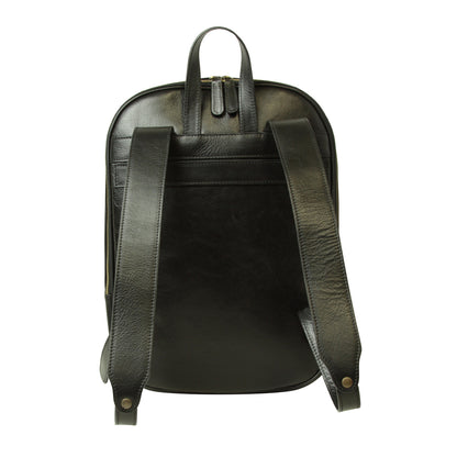 Soft Calfskin Leather Laptop Backpack with backside troller strap. Black