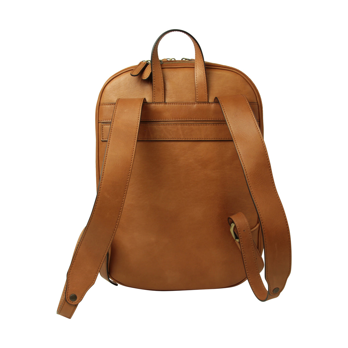 Leather backpack with exterior zip pockets - Brown Colonial