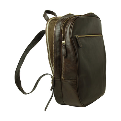 Leather backpack with exterior zip pockets - Dark Brown