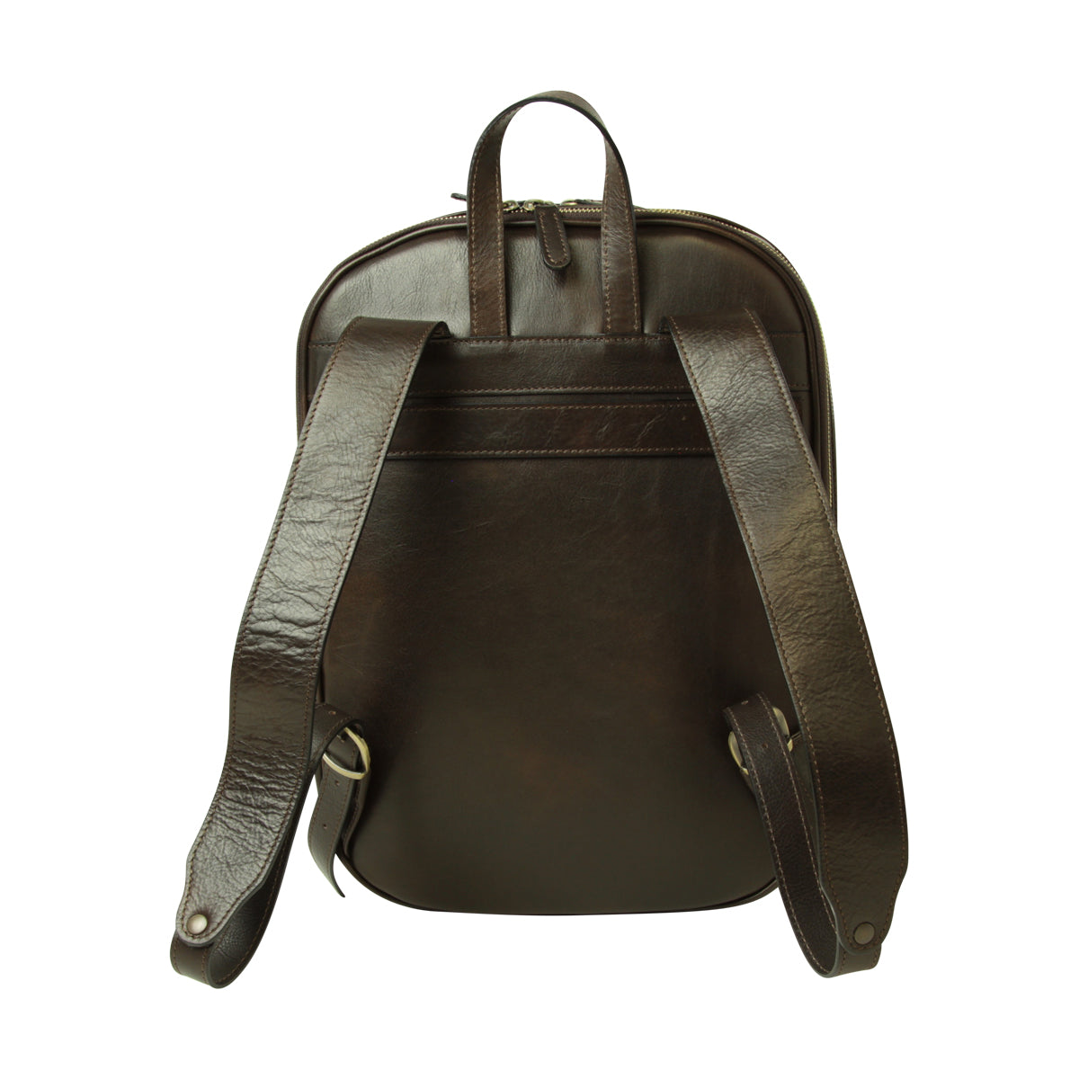 Leather backpack with exterior zip pockets - Dark Brown