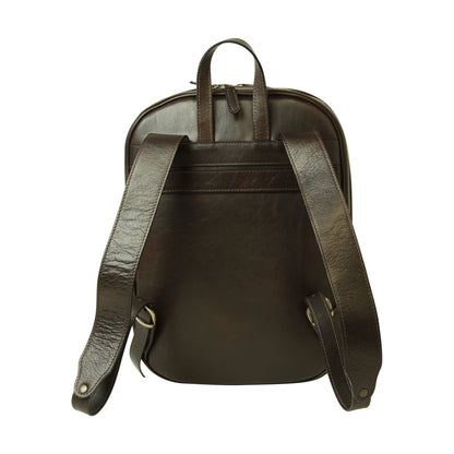 Leather backpack with exterior zip pockets - Dark Brown