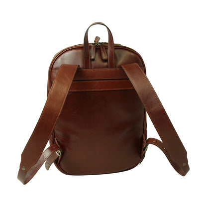 Leather backpack with exterior zip pockets - Brown