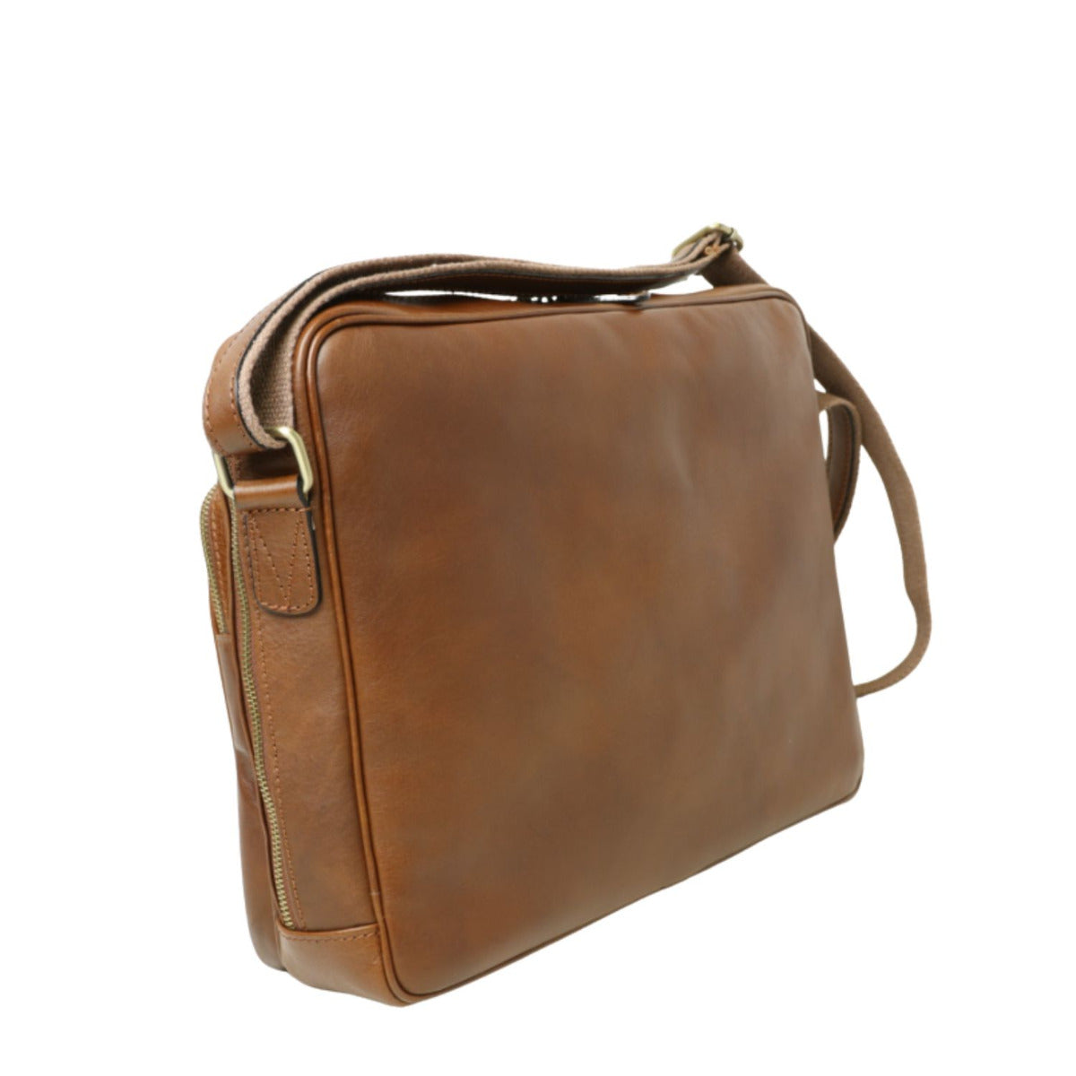 Large leather bag with zip closures -Chestnut
