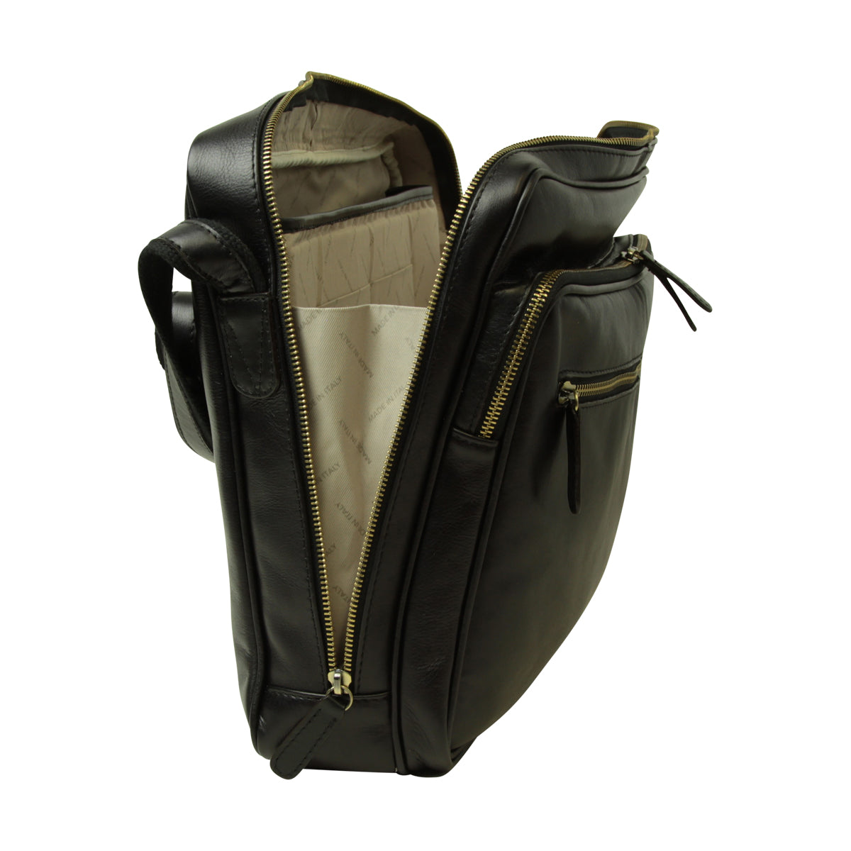 Large leather bag with zip closures - Black