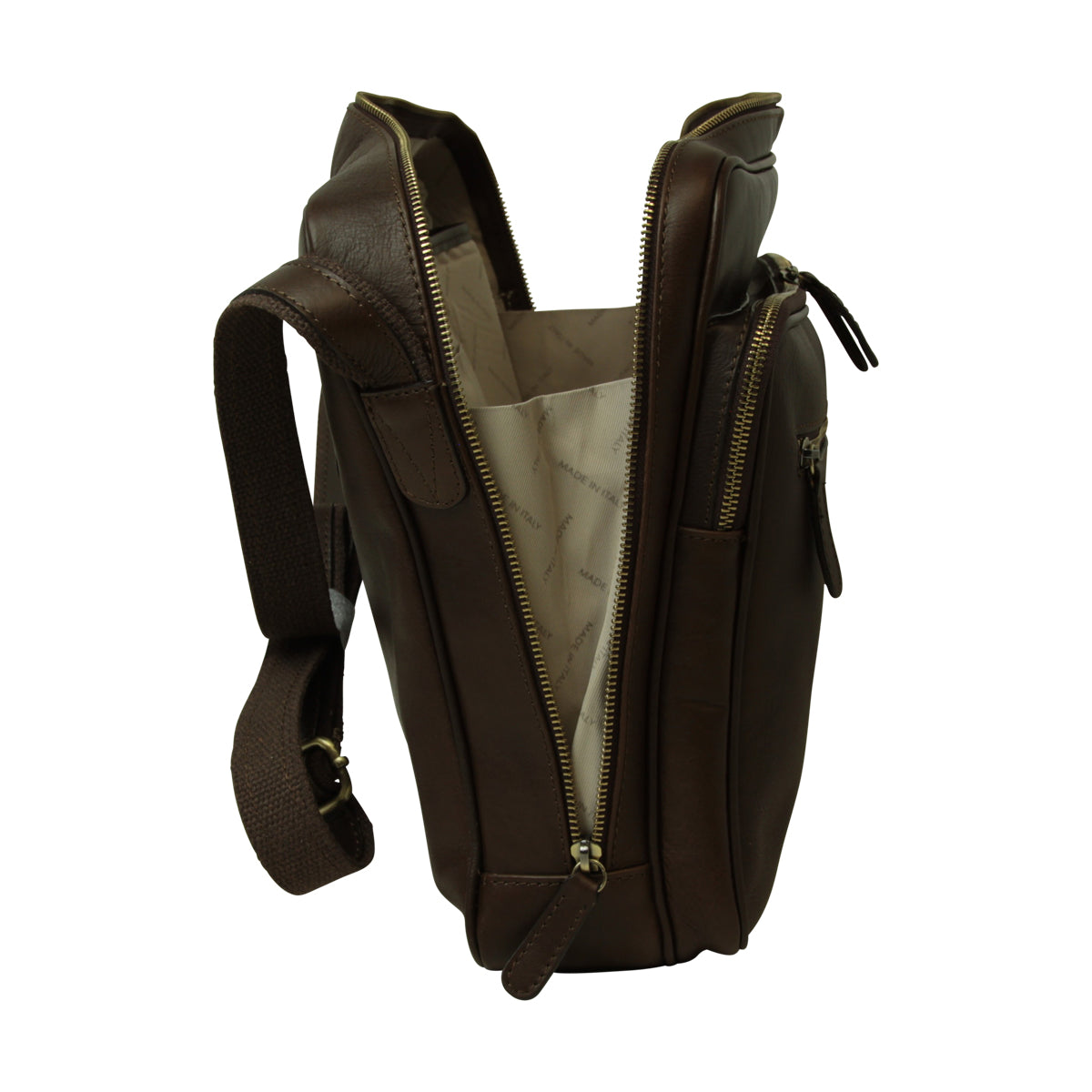 Large leather bag with zip closures - Dark Brown