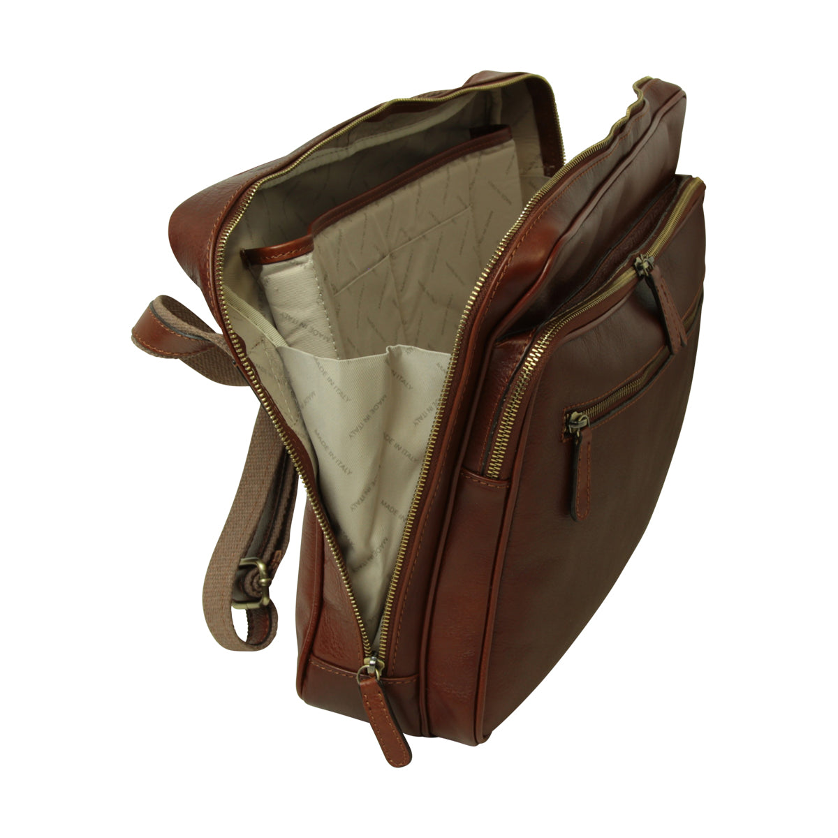 Large leather bag with zip closures - Brown