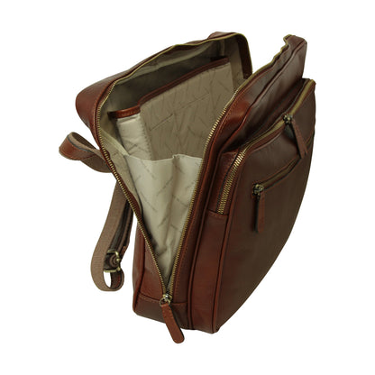 Large leather bag with zip closures - Brown