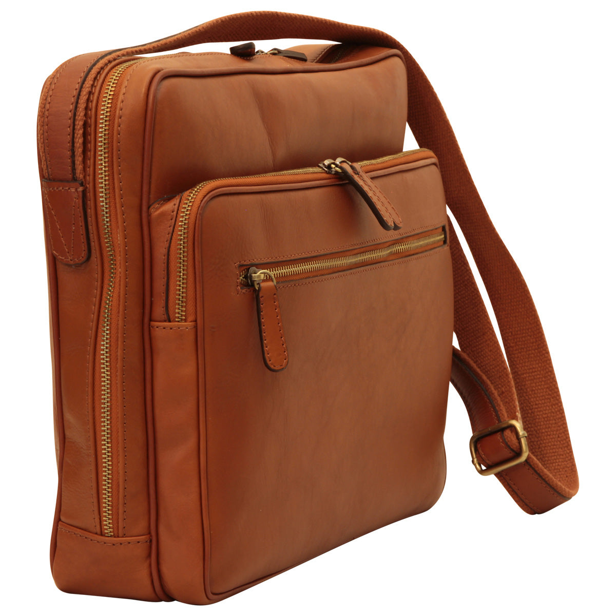 Large leather bag with zip closures - Brown Colonial