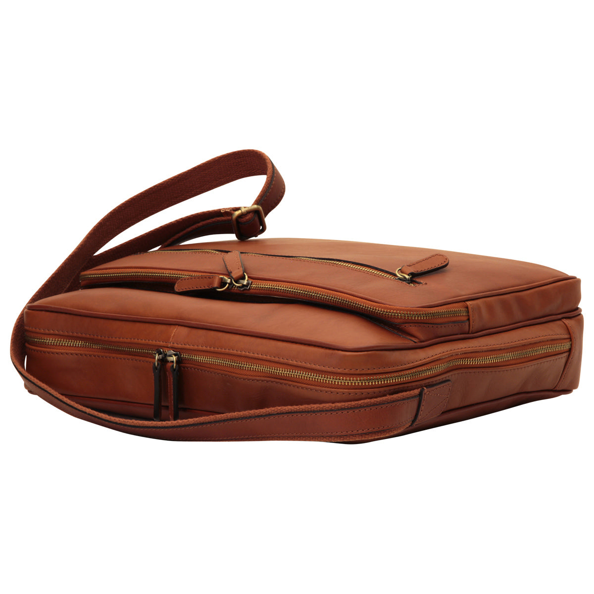 Large leather bag with zip closures - Brown Colonial