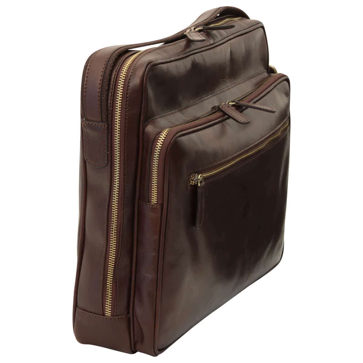 Large leather bag with zip closures - Dark Brown
